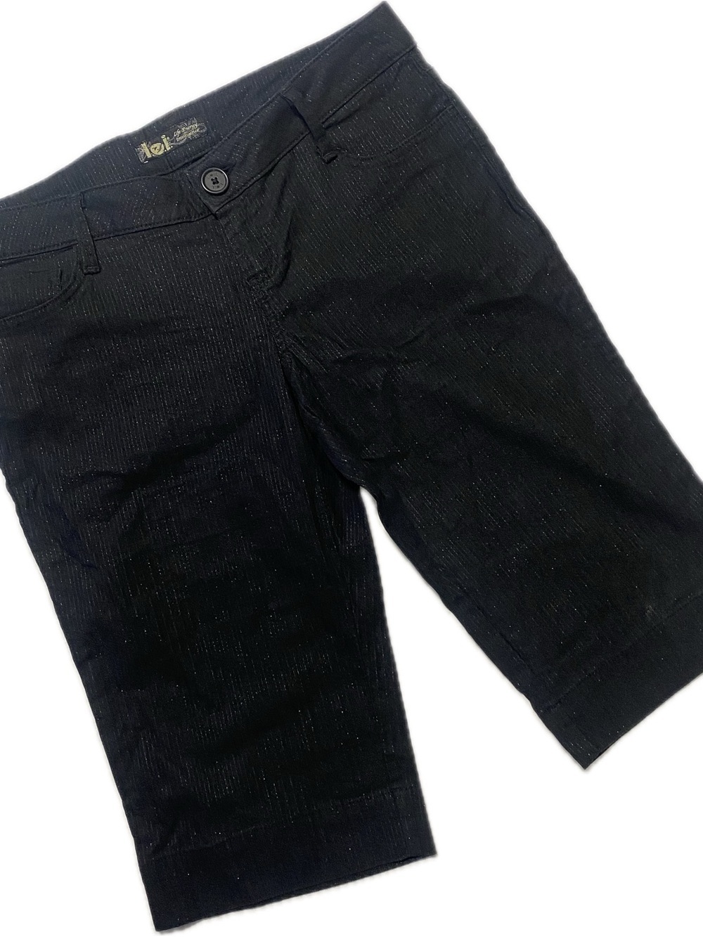 lei Black Capris with Subtle Metallic Pinstripe Detail